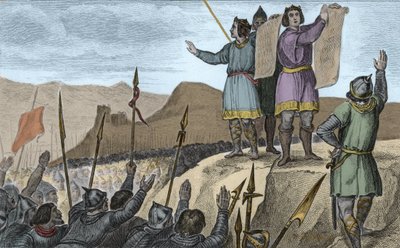 秃头查理二世（823-77）和他的兄弟日耳曼人路易于842年在斯特拉斯堡签订条约--842年2月14日，法国国王和西方皇帝秃头查理二世（823-877）和日耳曼人路易在斯特拉斯堡宣布的誓言--版画 作者 安布罗斯·塔迪厄（Ambroise Tardieu）