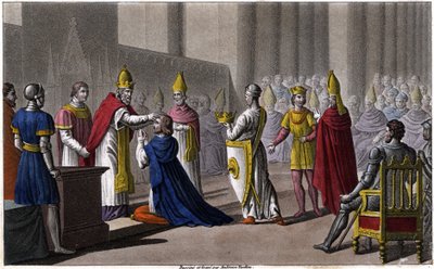 路易二世于879年由约翰八世在特鲁瓦会议上第二次被祝圣。1825年由安布罗伊斯-塔迪厄设计和雕刻。 作者 安布罗斯·塔迪厄（Ambroise Tardieu）