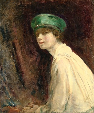 “绿帽子”，克劳德·约翰逊夫人的肖像，1918年 作者 安布罗斯·麦克沃伊