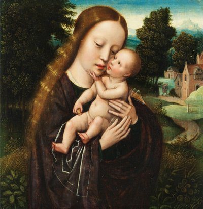 安布罗休-本森《风景中的玛丽与孩子 作者 安布罗休斯·本森（Ambrosius Benson）