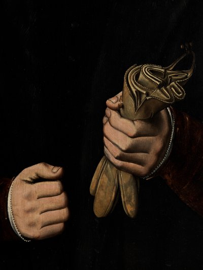 奥索-斯托奇文肖像》细部（油画镶板） 作者 安布罗休斯·本森（Ambrosius Benson）