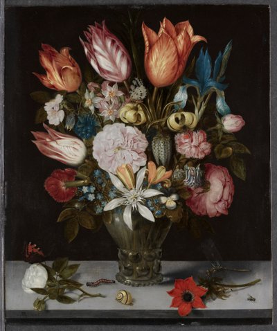 玻璃中的花，1606年。 作者 安布罗休斯·博沙耶特（Ambrosius Bosschaert）
