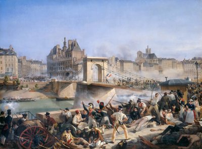 1830年7月28日，对维尔酒店的攻击和对阿尔科勒桥的战斗 作者 Amédée Bourgeois