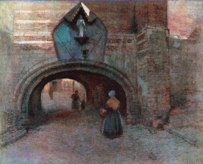 安特卫普 Vieille Boucherie 下的拱门（彩色石版画） 作者 Amedee（之后）Forestier