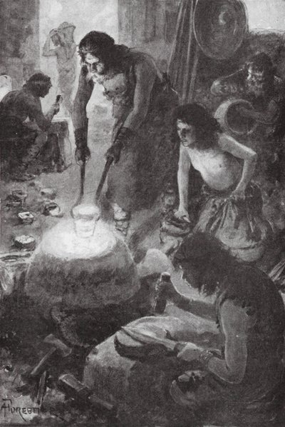 伊比利亚人在英国铸造青铜器（石版画） 作者 Amedee（之后）Forestier