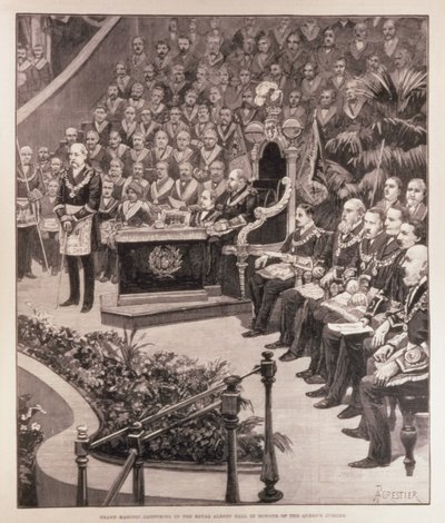 1887年6月18日，来自“伦敦新闻报”的皇家阿尔伯特音乐厅以纪念女王禧年的大共济会聚会 作者 Amedee Forestier