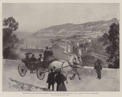 Cimiez的女王，女王陛下从Villefranche路的一个车道返回，HMS寒武纪躺在Villefranche 作者 Amedee Forestier