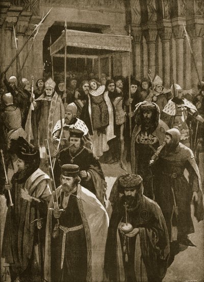 1377年7月16日，理查德二世，圣基内尔的守夜加冕后的遗物，来自“伦敦新闻画报”，1902年 作者 阿梅迪·福雷斯蒂尔