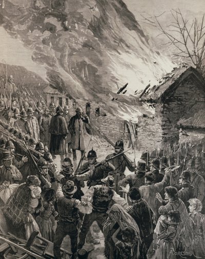 爱尔兰的租赁战争：在1847年1月29日的“伦敦新闻报”中烧毁德里郡格伦贝格的被驱逐房屋 作者 阿梅迪·福雷斯蒂尔