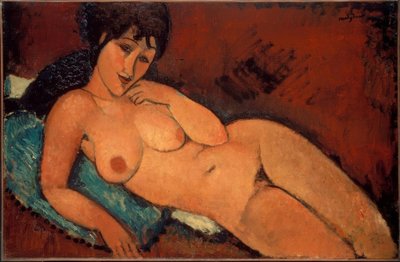 在蓝色枕头上的裸体 作者 Amedeo Modigliani