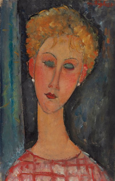 卷发的金发女人;戴耳环的金发女郎，约于1918-1919年 作者 阿梅代奥·莫迪利亚尼