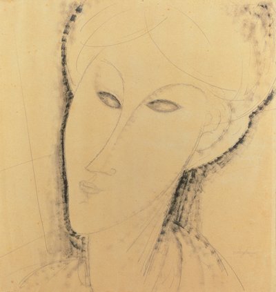 一个女人的头（笔，画笔，墨水和铅笔在纸上） 作者 阿梅代奥·莫迪利亚尼