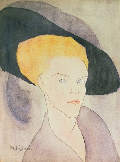 1907年戴着帽子的女人的头 作者 Amedeo Modigliani