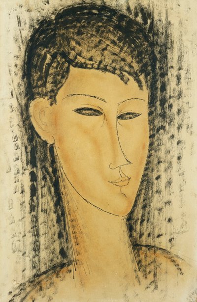 女青年团长；一名年轻女子的头，1914年 作者 阿梅代奥·莫迪利亚尼