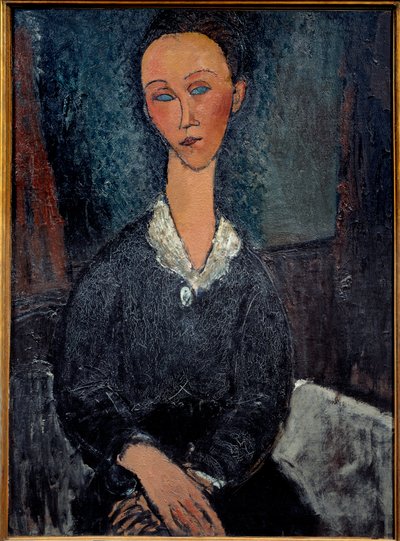 La Woman au col blanc 阿梅迪奥·莫迪利亚尼 (Amedeo Modigliani) (1884-1920) 的绘画 20 世纪 0,92x0,6 m 格勒诺布尔，美术博物馆 作者 阿梅代奥·莫迪利亚尼