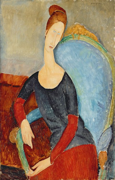M18 Hebuterne在蓝色椅子上，1918年 作者 Amedeo Modigliani