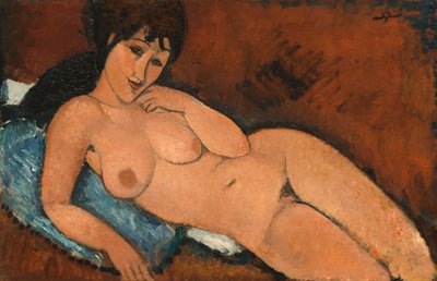 蓝色靠垫上的裸体 作者 Amedeo Modigliani