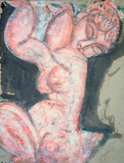 粉红色的裸体，女像柱（wc，水粉，蜡笔和铅笔在纸上） 作者 Amedeo Modigliani