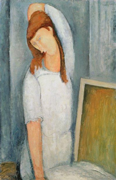 Jeanne Hebuterne（1898-1920）的肖像，她的左臂在她的头后面 作者 Amedeo Modigliani