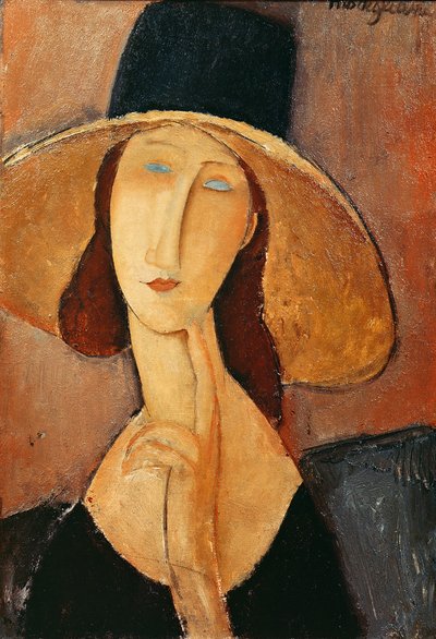 珍妮Hebuterne画象在一个大帽子，c.1918-19 作者 Amedeo Modigliani
