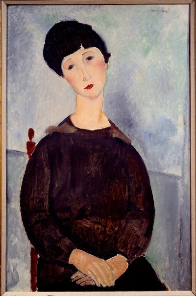 坐着的棕色女孩绘画的肖像，阿米德奥·莫迪利亚尼（Amedeo Modigliani） 作者 阿梅代奥·莫迪利亚尼