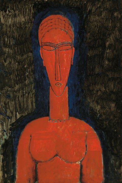 红色胸围，女像柱，1913年 作者 阿梅代奥·莫迪利亚尼