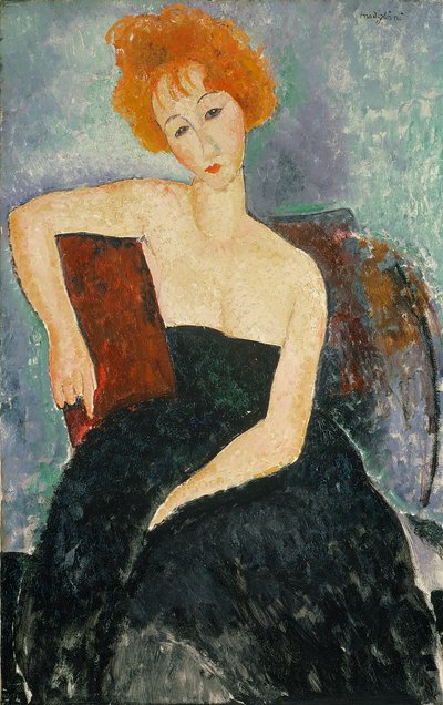 1918年，红头发的女孩穿着晚礼服 作者 Amedeo Modigliani