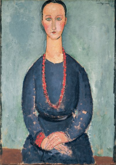 戴红色项链的女人，1918年 作者 阿梅代奥·莫迪利亚尼