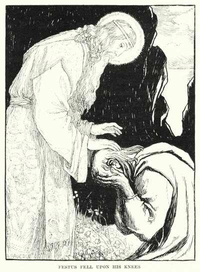 费斯图斯跪倒在地（雕刻）。 作者 Amelia M. (attr.to) Bowerley 或 Bauerle