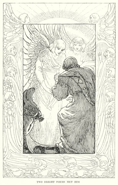 两种明亮的形式迎接他（雕刻）。 作者 Amelia M. (attr.to) Bowerley 或 Bauerle