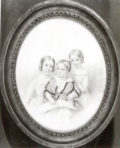 Blandine（b.1835），Cosima（b.1837）和Daniel（b.1839），Marie d&39;Agoult和Franz Liszt的儿童（纸上粉彩） 作者 艾米丽·德·拉塞佩