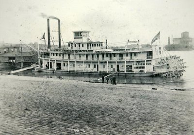 圣路易斯的 "美国夹竹桃号 "船尾轮，约1880年（黑白照片）。 作者 美国美国人
