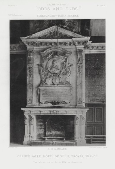 Fireplace: Grande Salle, Hotel De Ville, Troyes, France (b/w photo) 作者 美国摄影师（后）