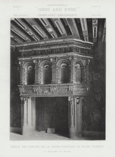 壁炉：Salle Des Gardes De La Reine, Chateau De Blois, 法国 (b/w photo) 作者 美国摄影师（后）