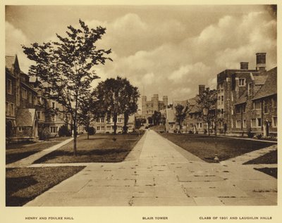 普林斯顿大学。亨利和福尔克厅；布莱尔塔；1901级和劳克林厅（黑白照片）。 作者 美国摄影师（后）