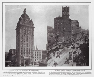 旧金山：市场街的 Spreckles 或 Call Building； 市场街，展示编年史大楼（黑白照片） 作者 美国摄影师（后）