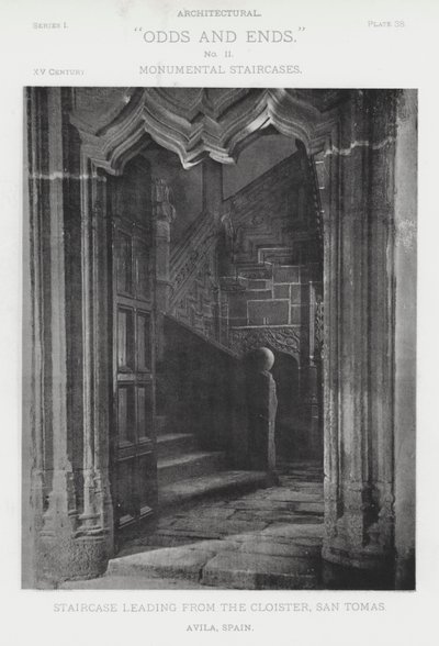 西班牙阿维拉圣托马斯回廊的楼梯（黑白照片）。 作者 美国摄影师（后）