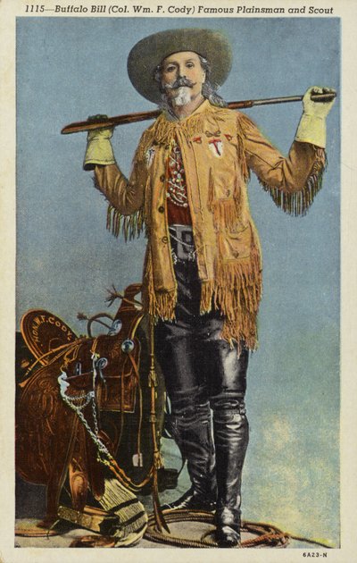 水牛比尔，著名的平原人和童子军（1846-1917 年）（彩色石版画） 作者 美国摄影师