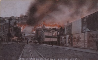 1906 年旧金山地震后燃烧的大火（彩色照片） 作者 美国摄影师