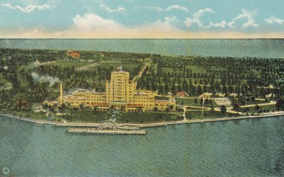 佛罗里达州迈阿密，约 1925 年：美丽的弗拉明戈酒店及周边环境（彩色照片） 作者 美国摄影师