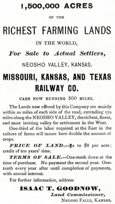 堪萨斯州Neosho Valley的1,500,000英亩世界上最富有的农场土地，来自Appletons Journal的广告，1872年5月4日 作者 美国学校