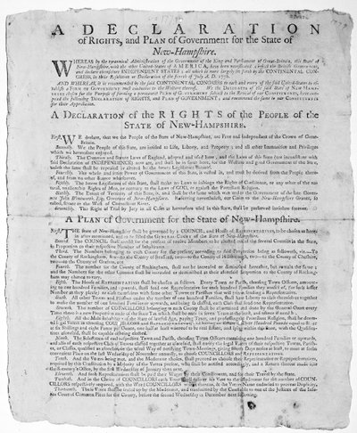 1779年“新罕布什尔州权利宣言”和“政府计划”（印刷版） 作者 美国学校
