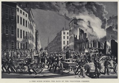 A Fire Scene during the Days of the Volunteer Firemen (litho) 作者 美国学校