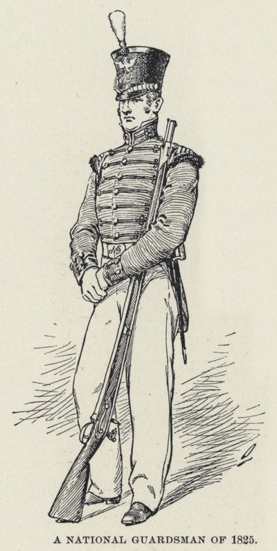 1825 年的国民警卫队（石版画） 作者 美国学校