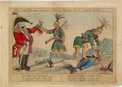 人道英国人和他们有价值的盟友在边境上的一个场景，c.1813（手工蚀刻） 作者 美国学校