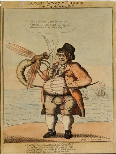 一只黄蜂采取frolick，1813年（手工彩色蚀刻） 作者 American School