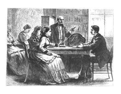 一名妇女与一名工厂经理谈判，由Susan B. Anthonys新工作妇女保护协会的顾问协助，1860年代至70年代 作者 美国学校