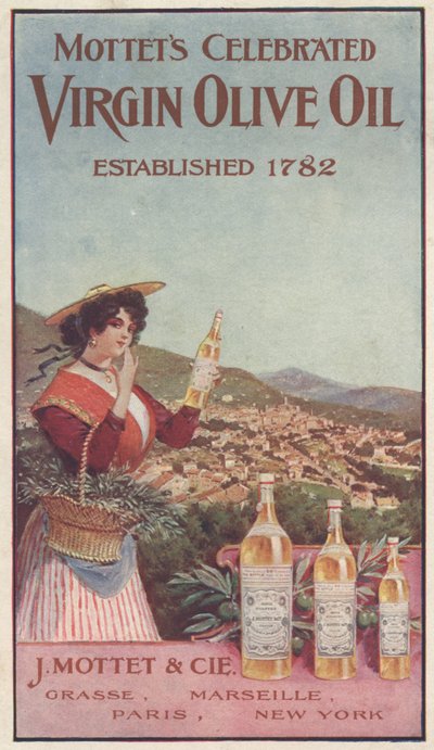 Mottets Celebrated Virgin Olive Oil的广告，c.1900 作者 美国学校