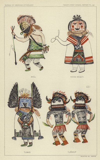Ahul, Hahai Wuqti, Tumas, Tunwup (彩色石版印刷) 作者 美国学校