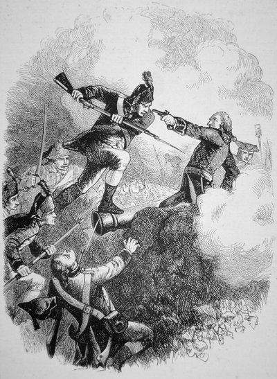 1779年7月，美国将军安东尼-韦恩以大胆的刺刀攻击夺取了英军在石角的据点（平版）。 作者 American School